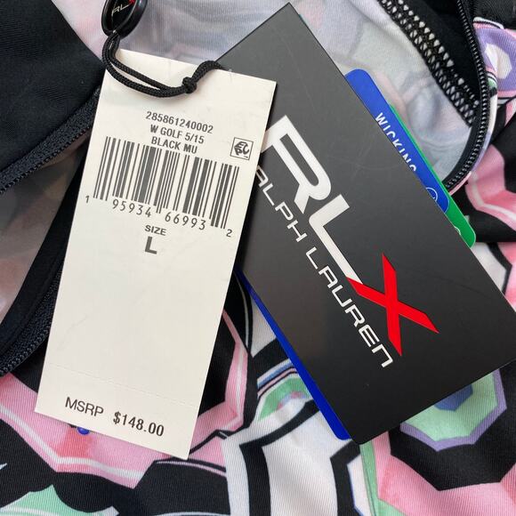 RLX Ralph Lauren 1/4 Zip Golf Pullover Top Women L Black Multicolor Geo Y2K NWT - Picture 4 of 11